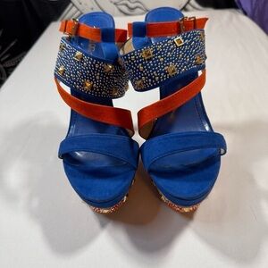 Alba Blue and Orange Studded Platform Heels